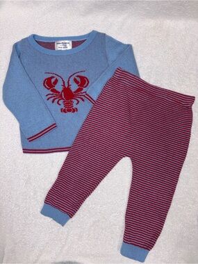 Town pride Blue Top with Red Lobster & Red-Striped Pants Kid unisex sex 18m
